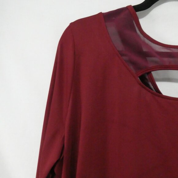 SHEIN - Curve | 2XL | Burgundy Mesh & Open Front & Back Long Sleeve Shirt - Picture 9 of 14